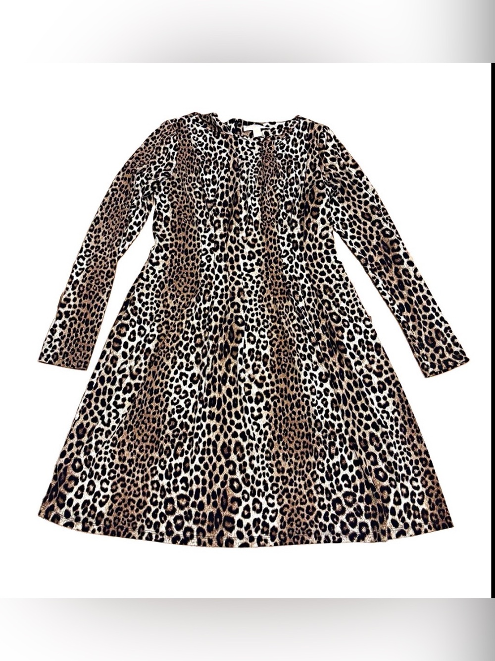 Michael Kors Leopard Print A-Line Dress Size L Long Sleeve Round Neck Stretchy